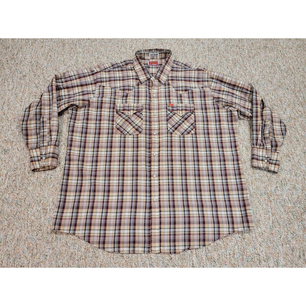 Ely Plains Shirt Mens 19 - 35 Beige Plaid Pearl Snap Western Cowboy Rodeo Ranch